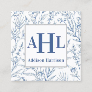 Blue Chinoiserie Calling Card, Monogram Enclosure Quadratische Visitenkarte