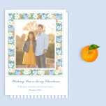 Blue Chinoiserie Chic Citrus Frohe Weihnachts-Foto Feiertagskarte<br><div class="desc">* Foto: Fotografie © Storytree Studios, Stanford, CA ** / Elegant Happy Holidays Fotokarte mit Platz für ein Paar oder Familie Foto. Alle Aquarellelemente wurden ursprünglich von mir in Aquarellfarben auf 100% Baumwollpapier handgemalt, bevor sie digital gescannt und arrangiert bzw. gestylt wurden. Die Rückseite des Designs ist einfach und elegant...</div>