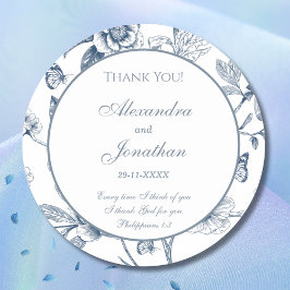 Blue Chinoiserie Christian Wedding Thank You Runder Aufkleber