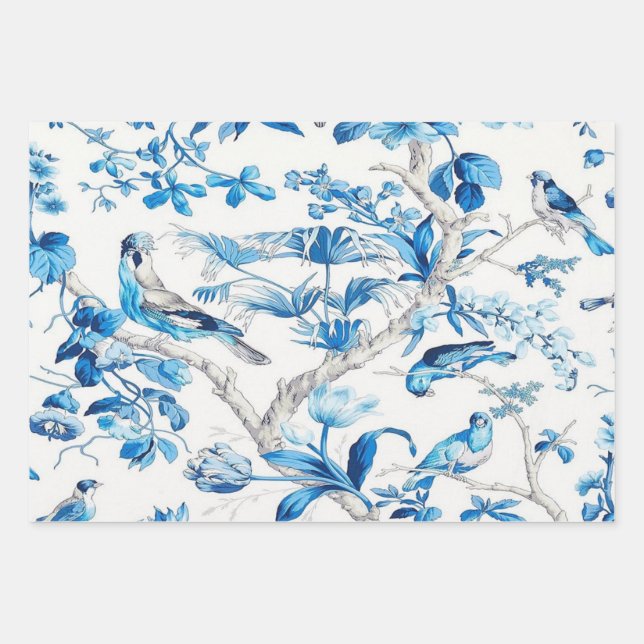 Blue Chinoiserie Decoupage Wrapping Paper Sheets Geschenkpapier Set (Vorderseite)