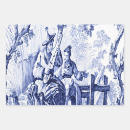 Blue Chinoiserie Decoupage Wrapping Paper Sheets Geschenkpapier Set