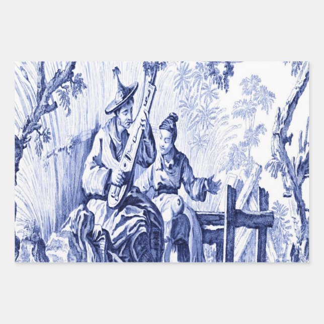 Blue Chinoiserie Decoupage Wrapping Paper Sheets Geschenkpapier Set (Vorderseite)