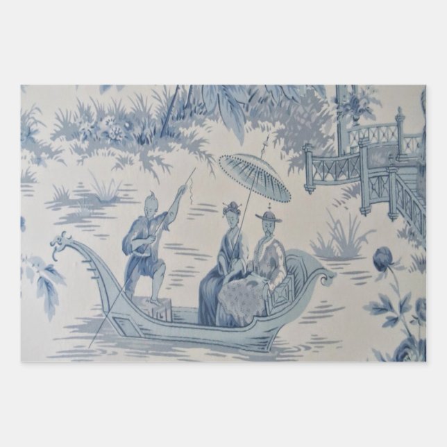Blue Chinoiserie Decoupage Wrapping Paper Sheets Geschenkpapier Set (Vorderseite)