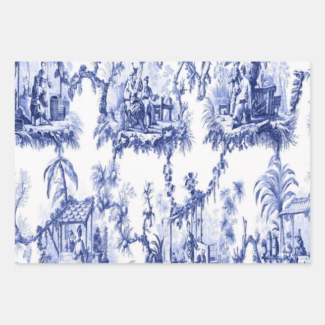 Blue Chinoiserie Decoupage Wrapping Paper Sheets Geschenkpapier Set (Vorderseite)