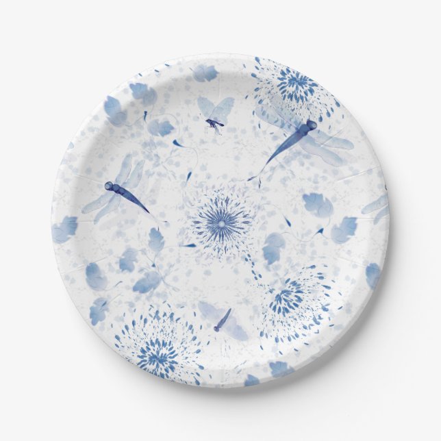 Blue Chinoiserie Draquelly Floral Pappteller (Vorderseite)
