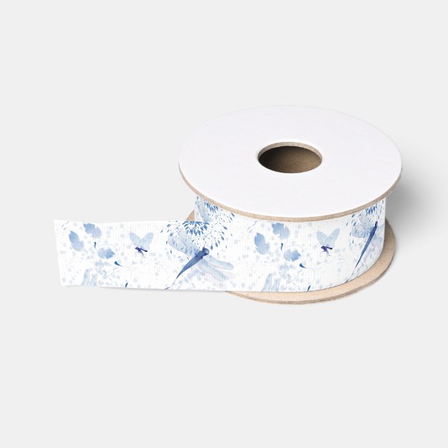 Blue Chinoiserie Draquelly Floral Ripsband (Spule)