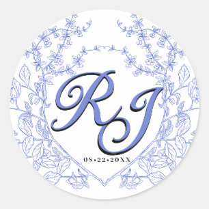 Blue Chinoiserie Elegante Script Umschlag Aufklebe Runder Aufkleber