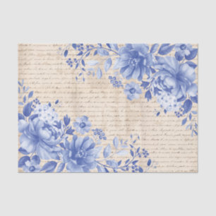 Blue Chinoiserie Floral Alte Handschrift Enttäusch Seidenpapier