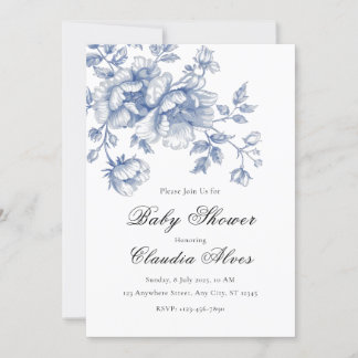 Blue Chinoiserie Floral Baby Dusche Einladung