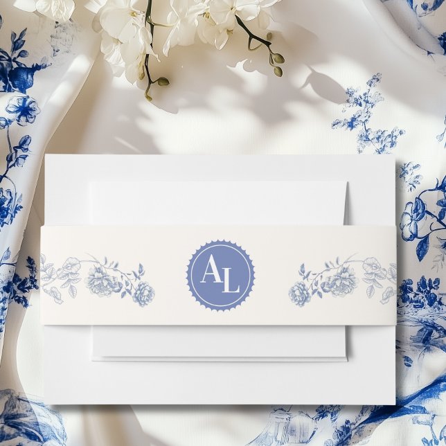 Blue Chinoiserie Floral Botanical Wedding Einladungsbanderole (Von Creator hochgeladen)