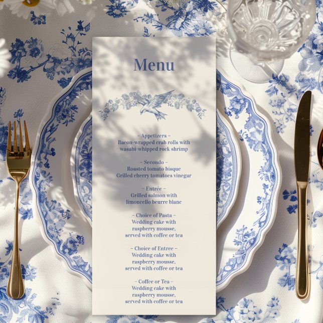 Blue Chinoiserie Floral Botanical Wedding Menükarte (Von Creator hochgeladen)