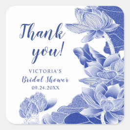 Blue Chinoiserie Floral Brautparty Vielen Dank Quadratischer Aufkleber