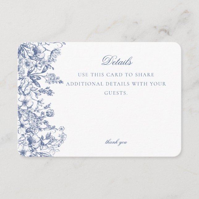 Blue Chinoiserie Floral Détails Carte Invitation (Devant)