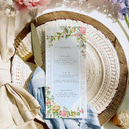 Blue Chinoiserie Floral Menu - Trianon Menükarte