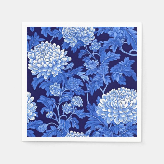 Blue Chinoiserie Floral on Black Background Serviette (Vorderseite)