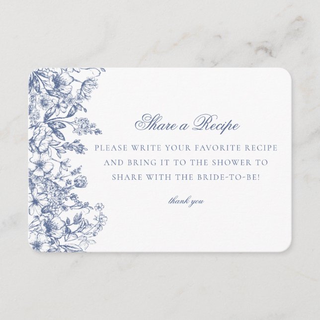 Blue Chinoiserie Floral Share Recette Invitation (Devant)