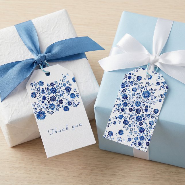 Blue Chinoiserie Floral Thank You Geschenkanhänger (Blue Chinoiserie Floral Thank You Gift Tags)
