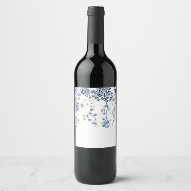 Blue Chinoiserie Floral Vin Étiquette (Devant)