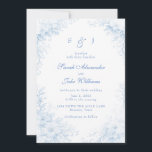 Blue Chinoiserie Floral Wedding Einladung<br><div class="desc">Blue Chinoiserie Floral Blue Text White background invitation.</div>