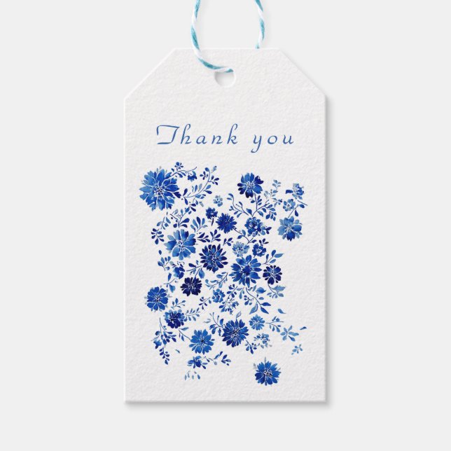 Blue Chinoiserie Floral Wedding Thank You message Geschenkanhänger (Vorderseite)