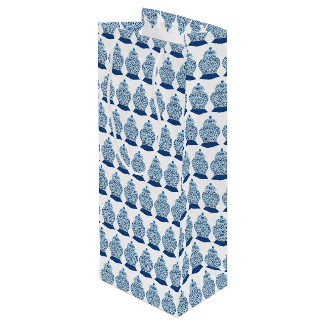 Blue Chinoiserie Ginger Jar Jars Geschenktüte Für Weinflaschen (Rückseite Schrägansicht)