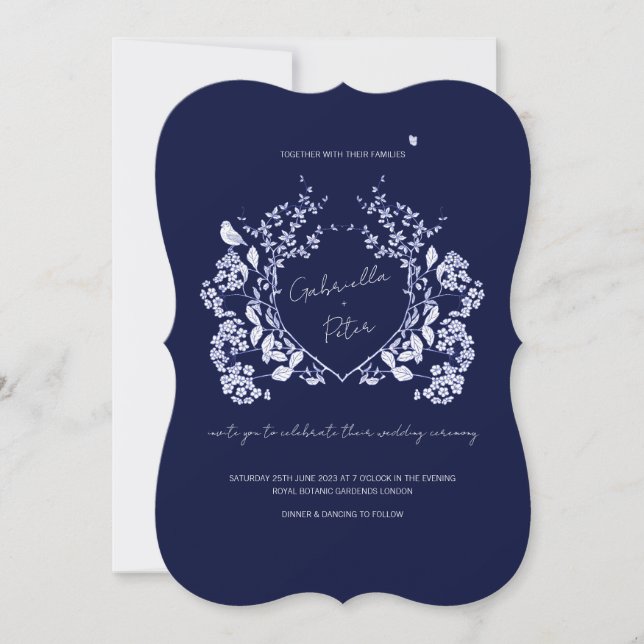 Blue Chinoiserie Hochzeitseinladung Einladung (Vorderseite)