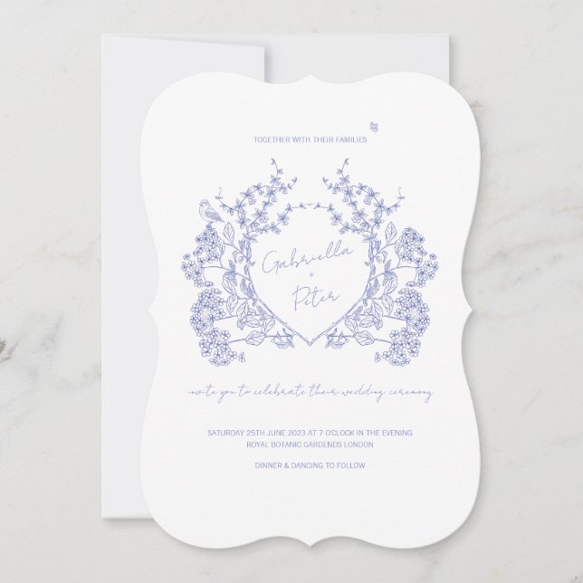 Blue Chinoiserie Hochzeitseinladung Einladung (Vorderseite)