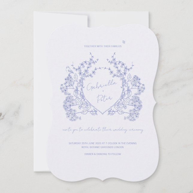 Blue Chinoiserie Hochzeitseinladung Einladung (Vorderseite)