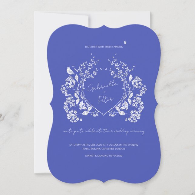 Blue Chinoiserie Hochzeitseinladung Einladung (Vorderseite)