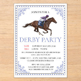 Blue Chinoiserie Horse Race Derby Party Invite Acryleinladungen