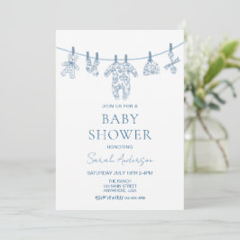 Blue Chinoiserie Kinderkleidung Babydusche Einladung