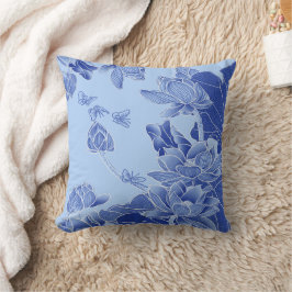 Blue Chinoiserie Lotus Mandala Bloom Caption Kissen