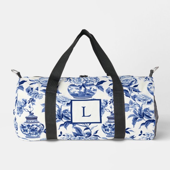 Blue Chinoiserie Monogram  Duffle Bag (Vorderseite)