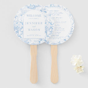 Blue Chinoiserie Porcelain Hochzeitsprogramm Fächer