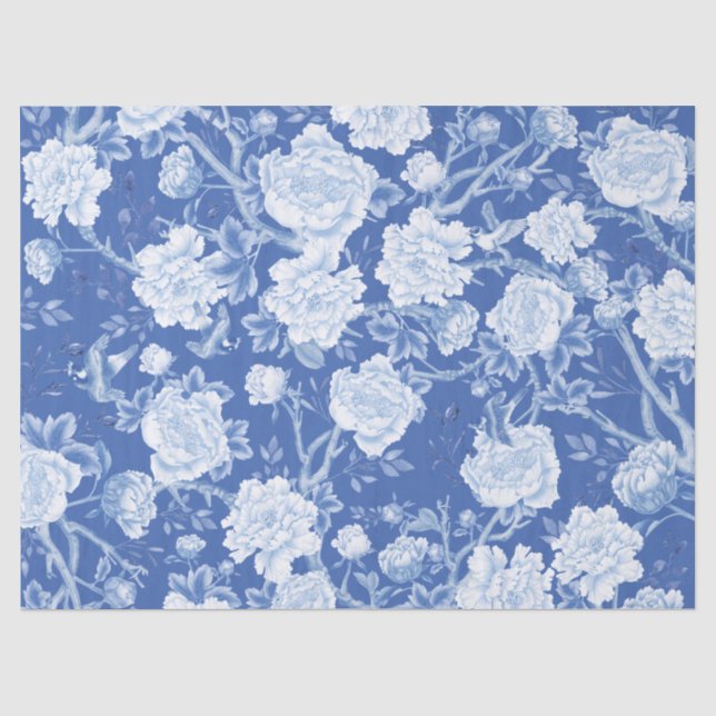 Blue Chinoiserie Porzellan Parco delle camelie Loc Seidenpapier (Vorderseite)