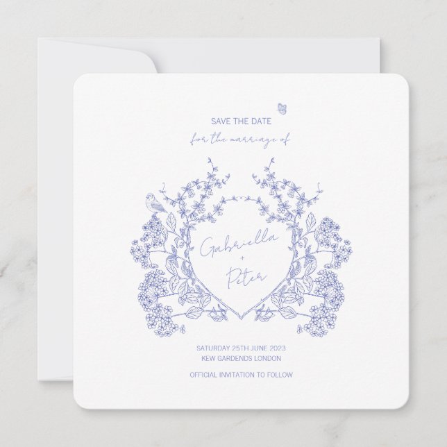 Blue Chinoiserie Save the Date (Vorderseite)