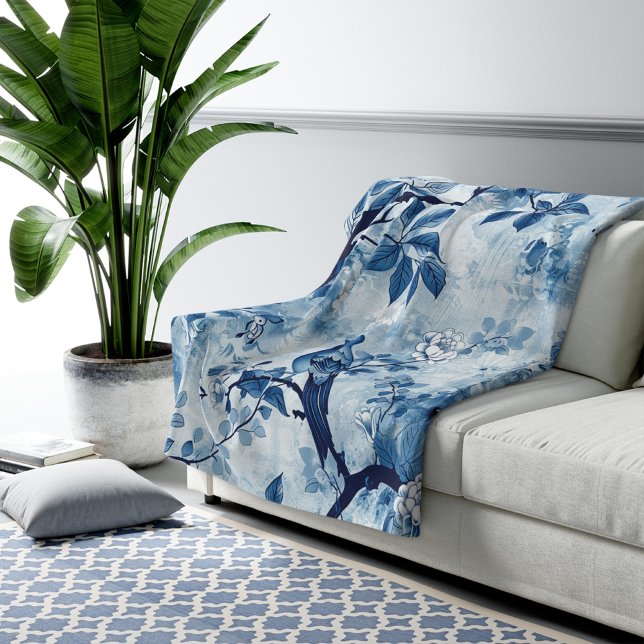 Blue Chinoiserie Sherpa Blanket Geschenk für Fraue Sherpadecke (blue chinoiserie blanket, French toile blanket, Asian French toile sherpa, birthday gift for her,)