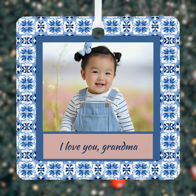 Blue Chinoiserie Tile Foto Gran Café Ornament Aus Metall (Von Creator hochgeladen)