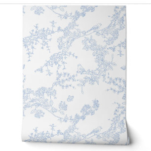 Blue Chinoiserie Toile de Jouy Birds Blumengarten Tapete