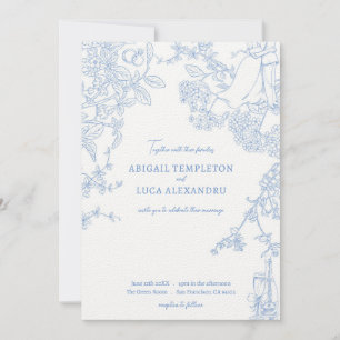 Blue Chinoiserie Toile de Jouy Wedding Einladung