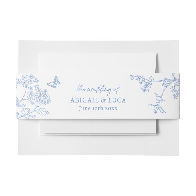 Blue Chinoiserie Toile de Jouy Wedding Einladungsbanderole (Vorderseite Beispiel)