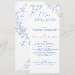 Blue Chinoiserie Toile de Jouy Wedding Menükarte