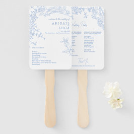 Blue Chinoiserie Toile de Jouy Wedding Programm Fächer