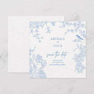 Blue Chinoiserie Toile de Jouy Wedding Rett Date Einladung