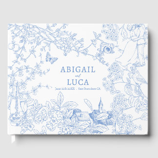 Blue Chinoiserie Toile de Jouy Wedding Rett Date Gästebuch