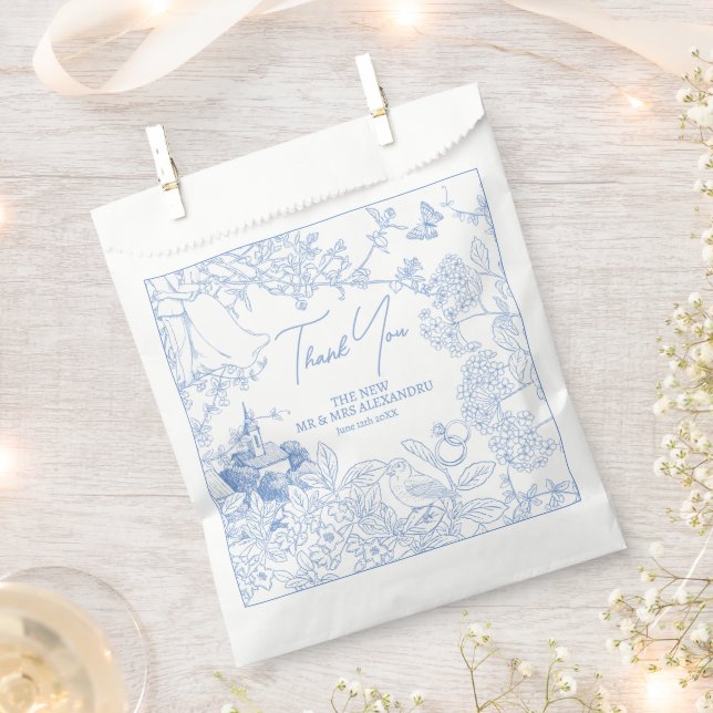 Blue Chinoiserie Toile de Jouy Wedding Rett Date Geschenktütchen (Ausgeschnitten)