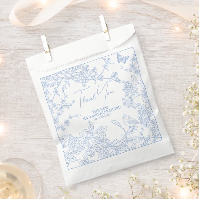 Blue Chinoiserie Toile de Jouy Wedding Rett Date Geschenktütchen (Ausgeschnitten)