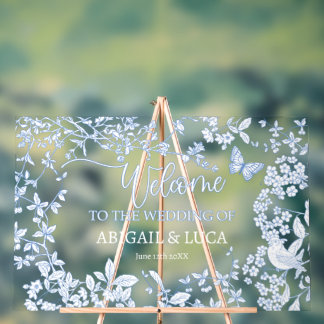 Blue Chinoiserie Toile Jouy Affiche de bienvenue M