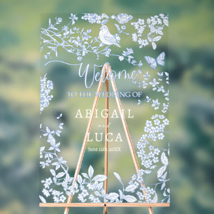 Blue Chinoiserie Toile Jouy Affiche de bienvenue M