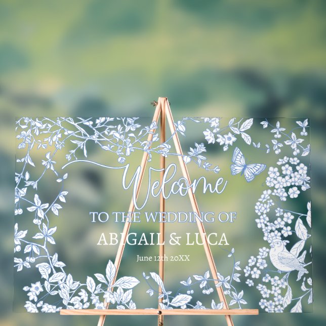 Blue Chinoiserie Toile Jouy Wedding Welcome Sign Acrylschild (Neutral)